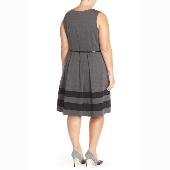 New! CALVIN KLEIN Women's Plus Size Belted Striped-Hem Ponte Dress Size 14W Gray - Picture 3 of 5
